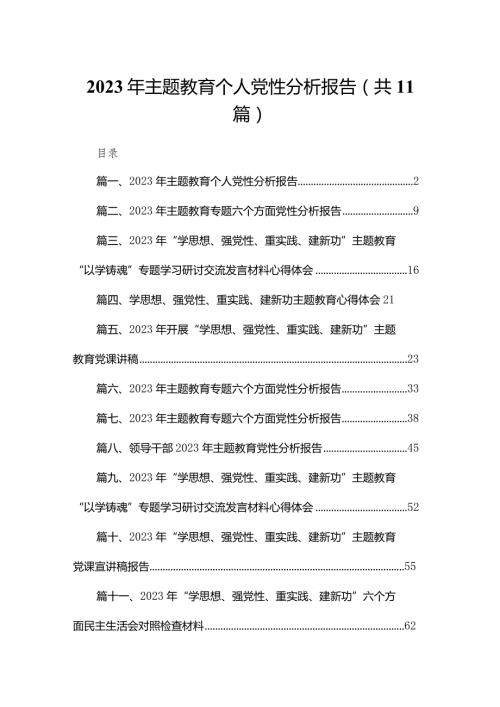 2023年专题教育个人党性分析报告（共11篇）.docx