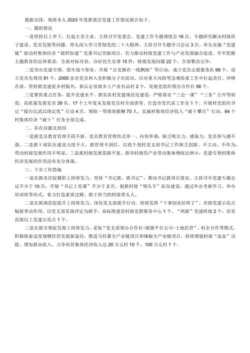 镇党委书记2023抓基层党建工作述职报告.docx