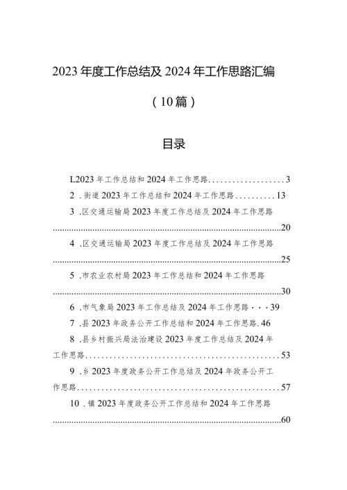 2023工作总结及2024年工作思路汇编（10篇）.docx