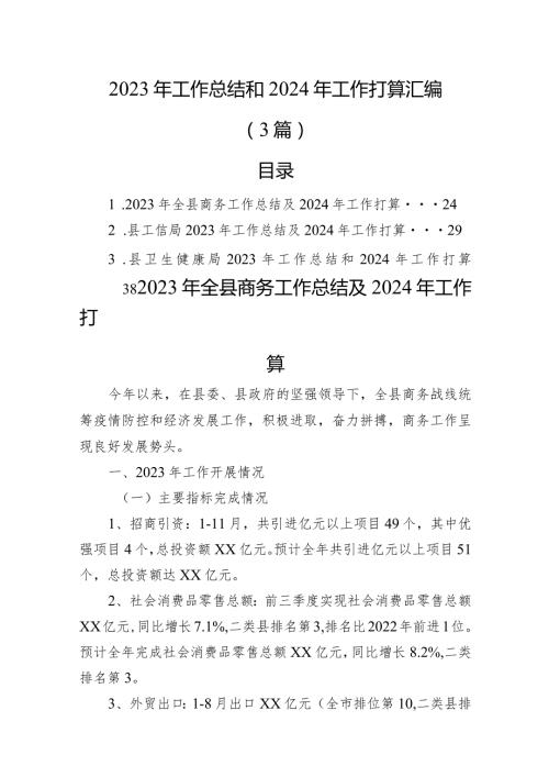 2023年工作总结和2024年工作打算汇编（3篇）.docx