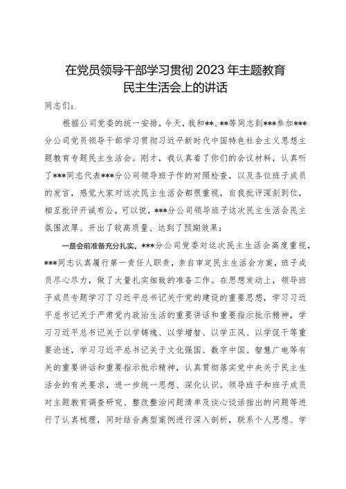 在党员领导干部学习贯彻2023年主题教育民主生活会上的讲话.docx