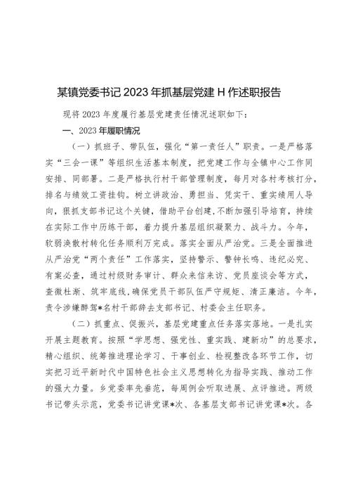某镇党委书记20232024年抓基层党建工作述职报告.docx