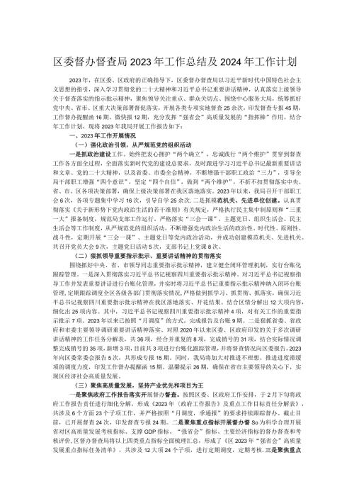 区委督办督查局2023年工作总结及2024年工作计划.docx