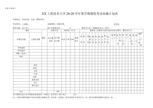XX工程技术大学X第X学期课程考试命题计划表（2023年）.docx