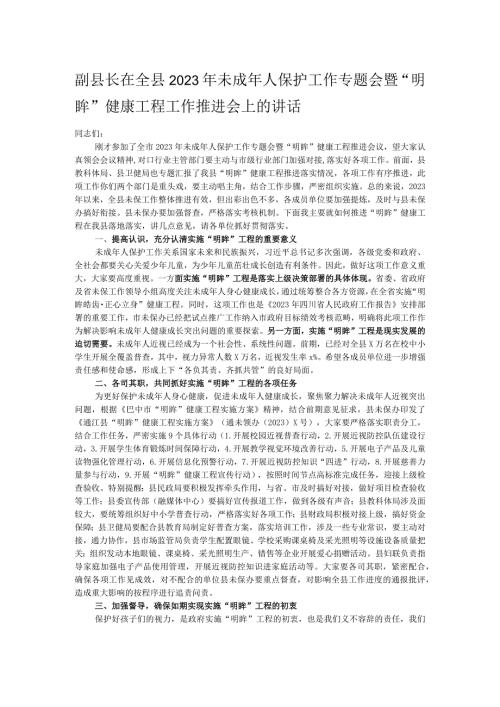 副县长在全县2023年未成年人保护工作专题会暨“明眸”健康工程工作推进会上的讲话.docx