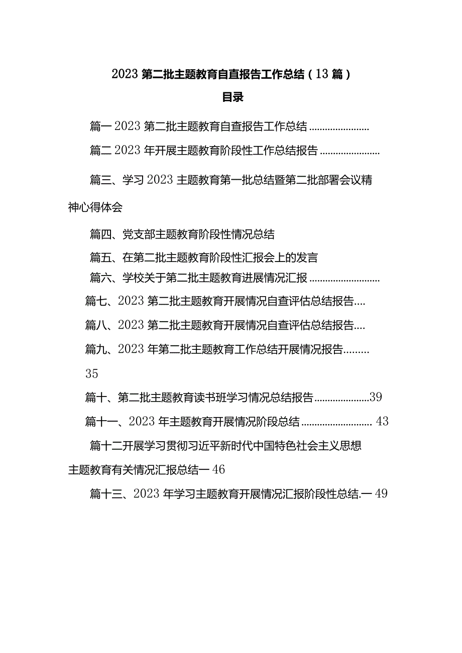 第二批主题教育自查报告工作总结（13篇）.docx_第1页