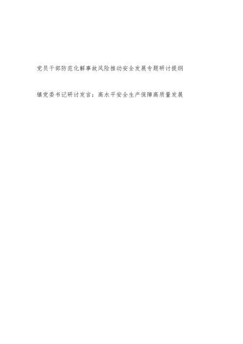 党员干部防范化解事故风险推动安全发展专题研讨提纲和镇党委书记高水平安全生产保障高质量发展研讨发言.docx