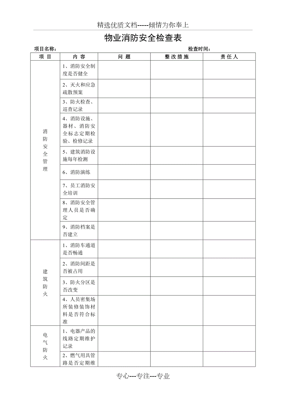 物业消防安全检查表共3页.doc_第1页