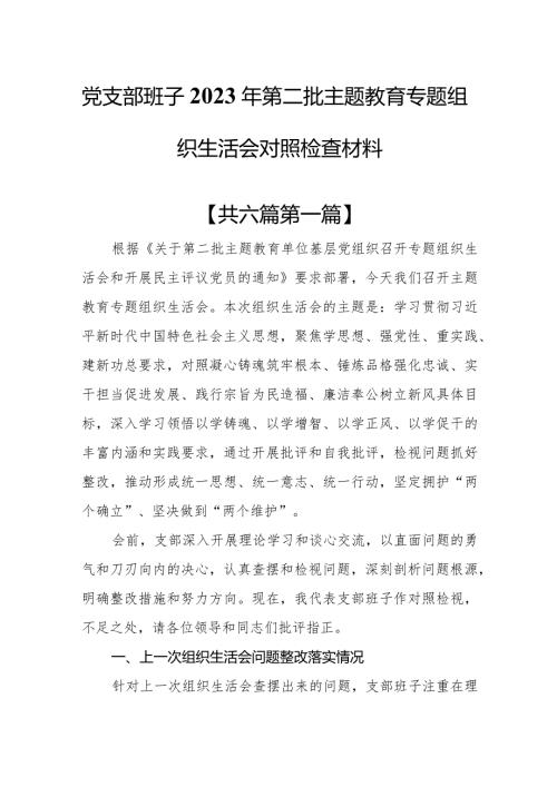 （6篇）党支部班子2023年第二批教育专题组织生活会对照检查材料(1).docx