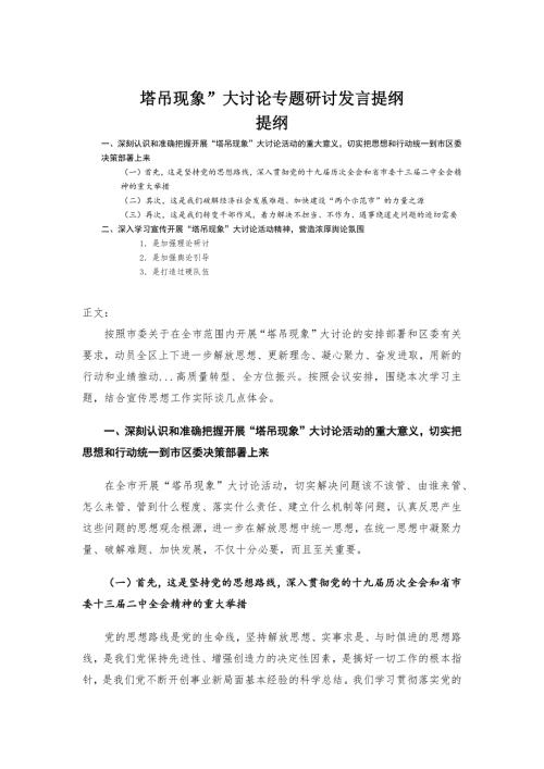 塔吊现象大讨论专题研讨发言提纲.docx