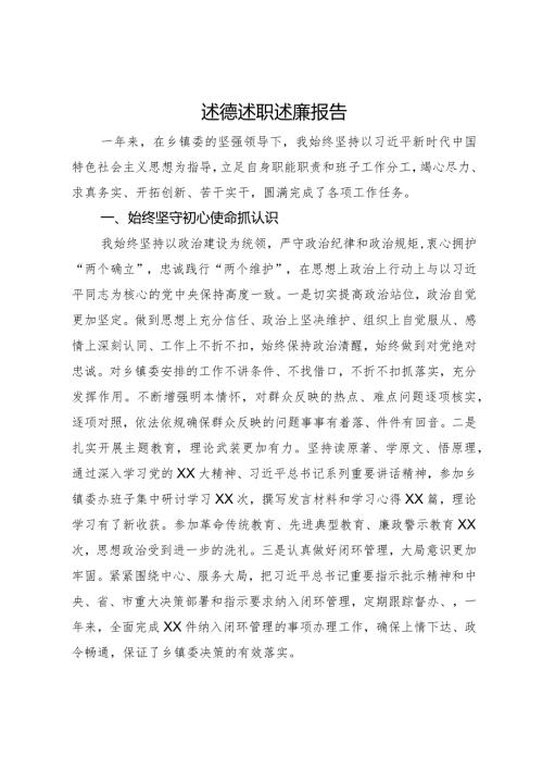 乡镇党员干部2023年述德述职述廉报告.docx