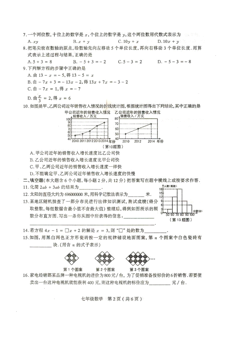 太原市七年级上期末数学试卷含答案扫描版.doc_第2页