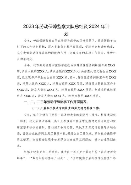 2023年劳动保障监察大队总结及2024年计划(1).docx