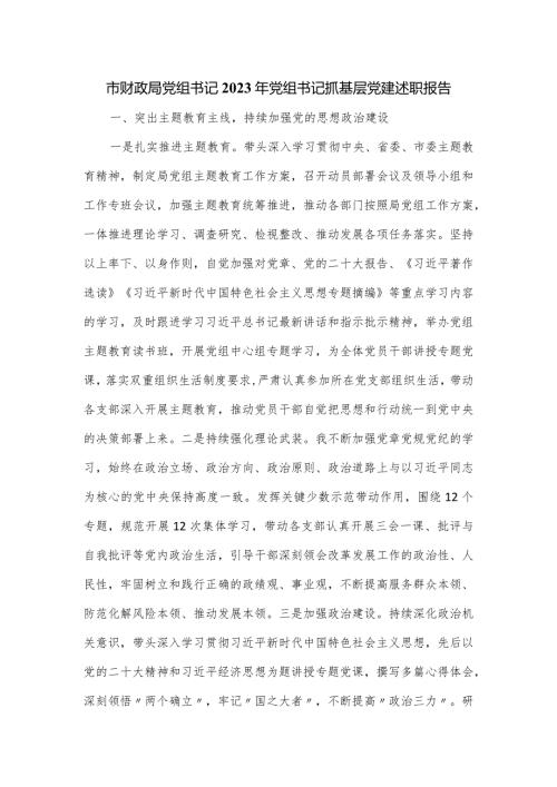 市财政局党组书记2023年党组书记抓基层党建述职报告新版.docx