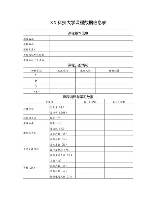 课程数据信息表（2023年XX科技大学）.docx