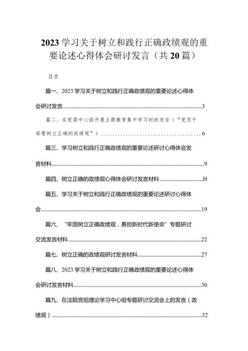 学习关于树立和践行正确政绩观的重要论述心得体会研讨发言范文20篇供参考.docx