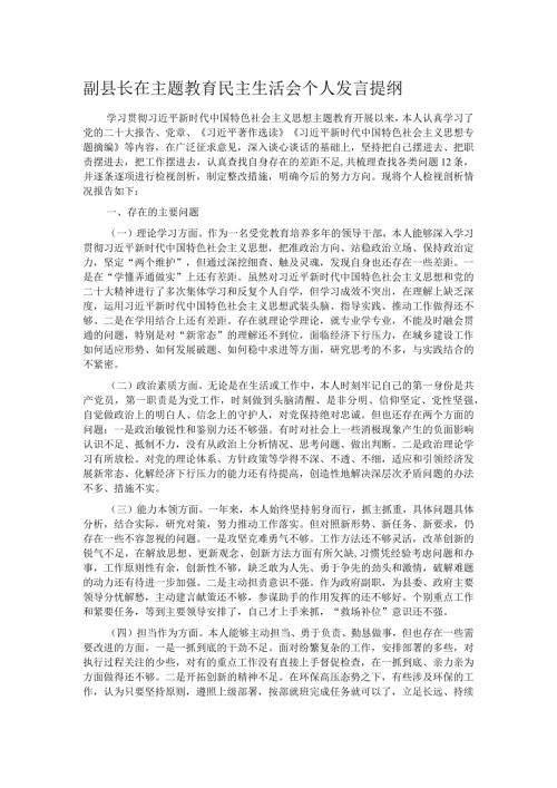 副县长在主题教育民主生活会个人发言提纲.docx