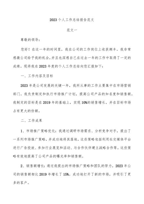 2023个人工作总结报告范文.docx