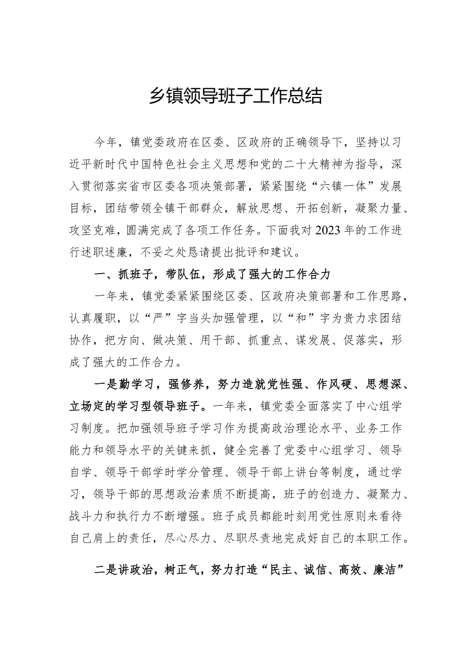 乡镇领导班子工作总结(1).docx_第1页
