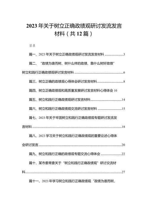 2023年关于树立正确政绩观研讨发流发言材料（共12篇）.docx