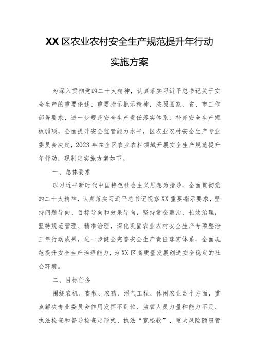 XX区农业农村安全生产规范提升年行动实施方案.docx