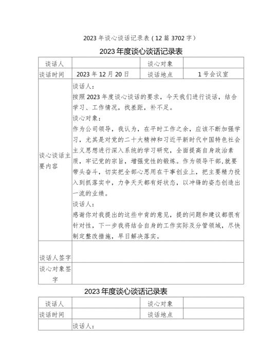 国企2023年谈心谈话记录表12篇.docx