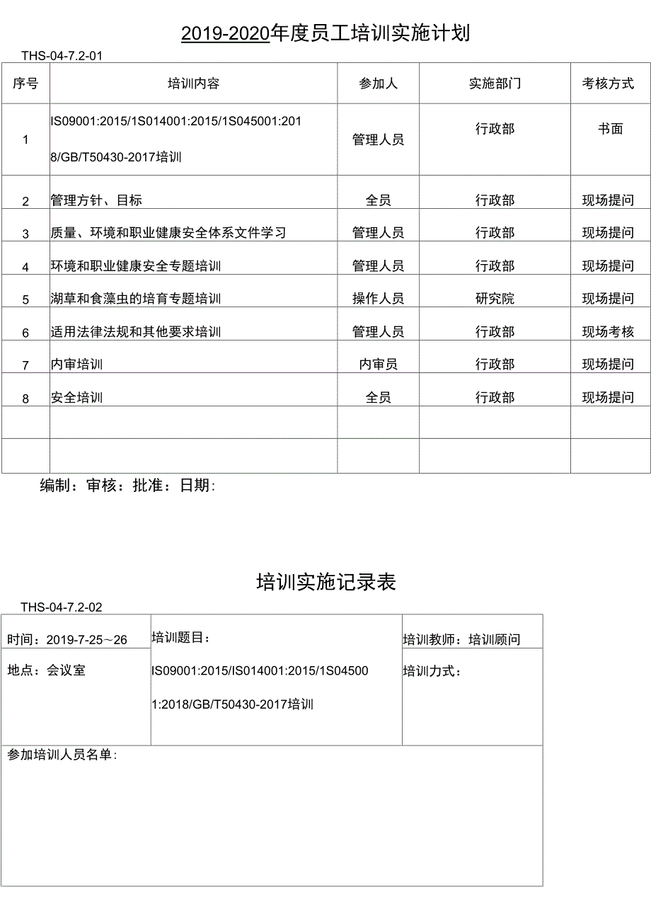 三体系认证之培训计划表.docx_第1页