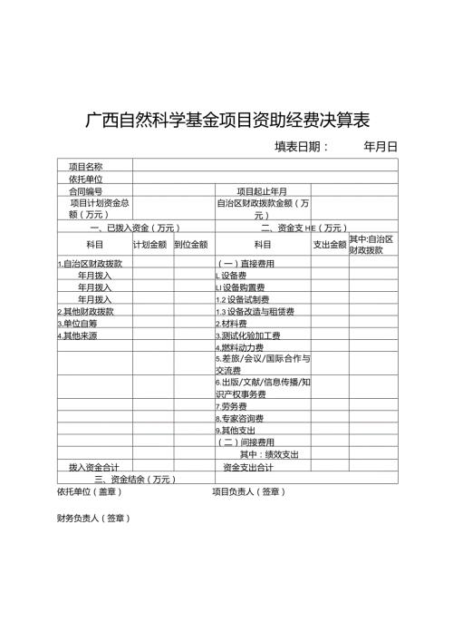 广西自然科学基金项目资助经费决算表（2023年）.docx