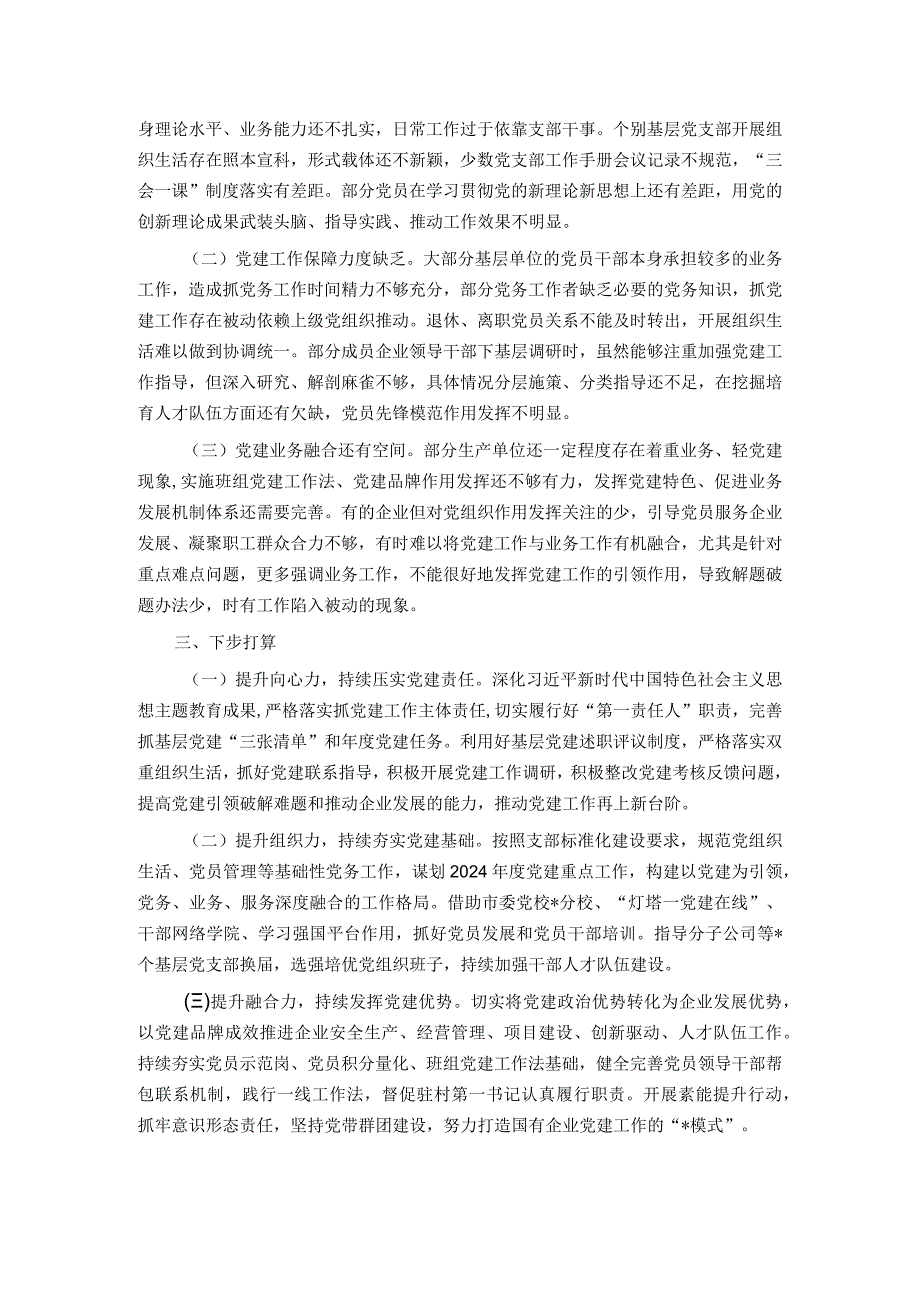 某公司党委书记2023年抓基层党建工作述职报告.docx_第2页