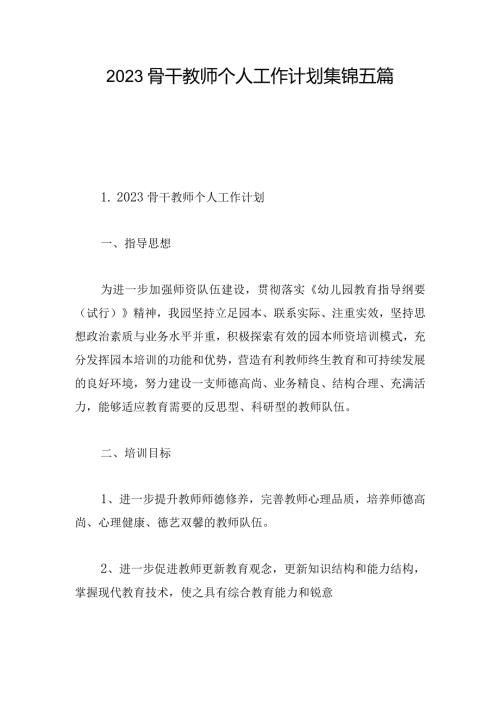 2023骨干教师个人工作计划集锦五篇.docx