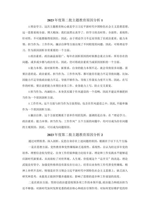 2023第二批主题教育对照检查原因分析.docx