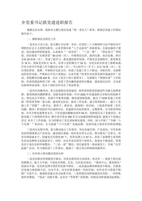 乡党委书记抓党建述职报告.docx