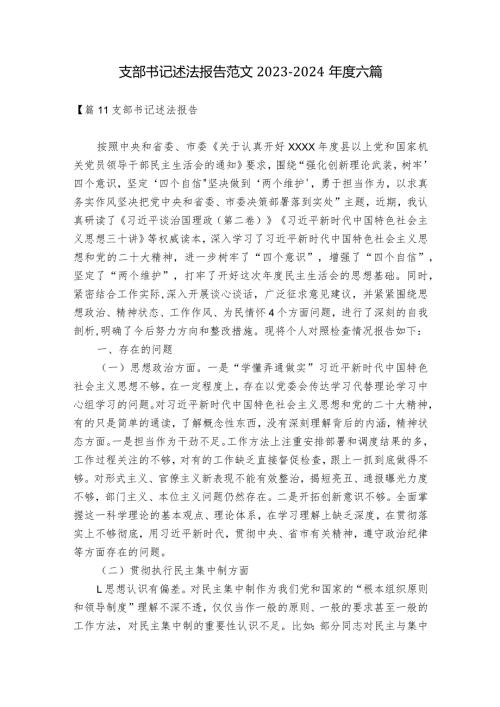 支部书记述法报告范文20232024六篇.docx