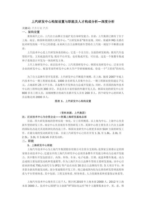 上汽研发中心构架设置与职能及人才构成分析深度分析.docx