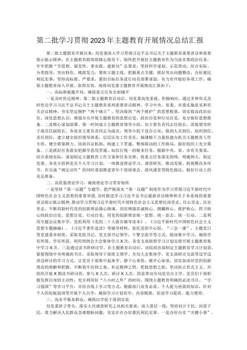 第二批学习贯彻2023年主题教育开展情况总结汇报.docx