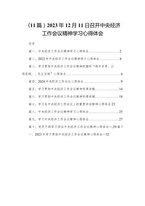 （11篇）2023年12月11日召开中央经济工作会议精神学习心得体会.docx