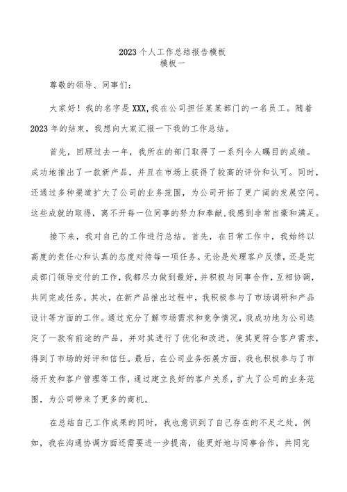 2023个人工作总结报告模板.docx