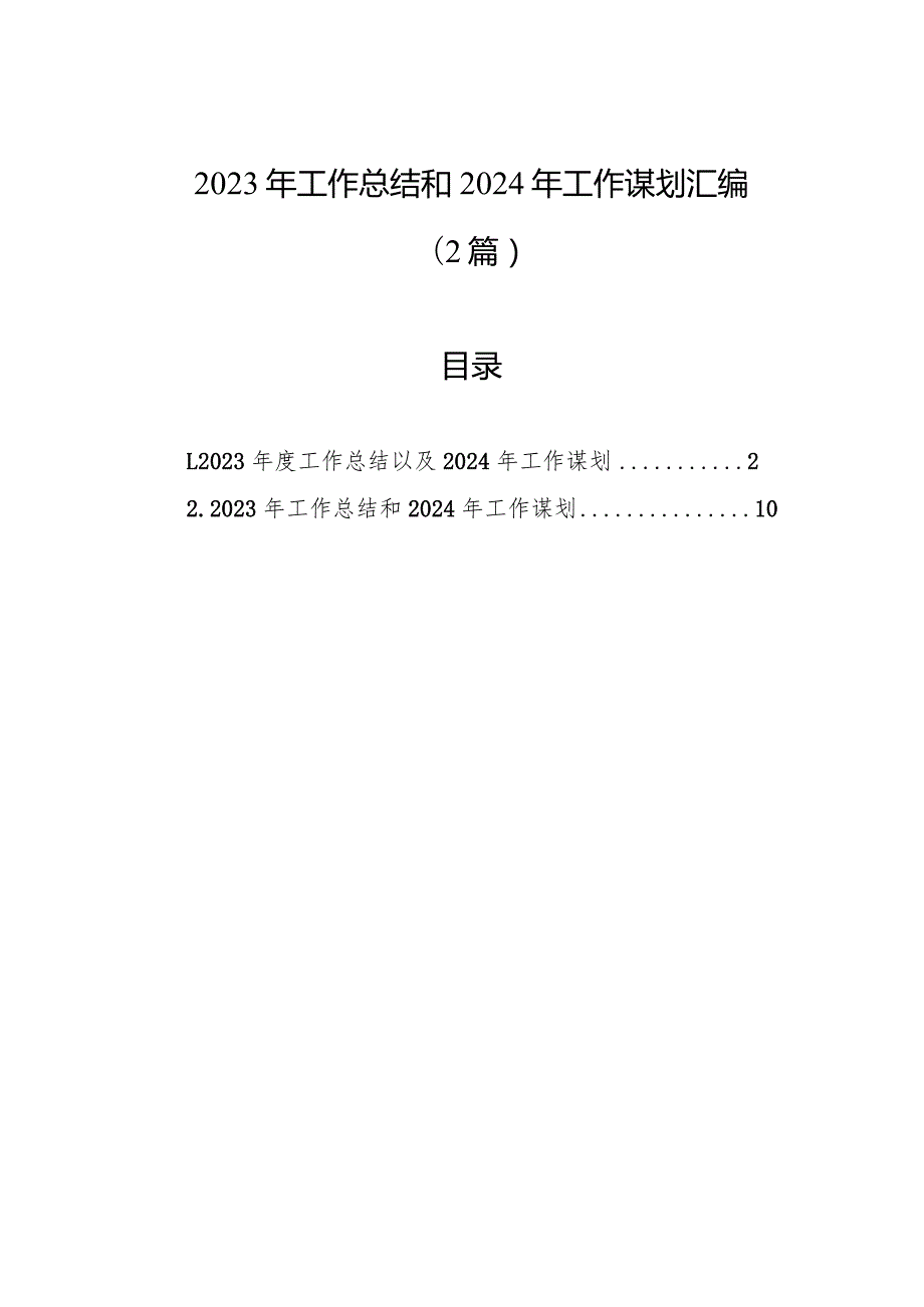 2023年工作总结和2024年工作谋划汇编（2篇）.docx_第1页