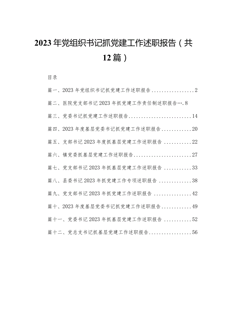 2023年党组织书记抓党建工作述职报告12篇供参考.docx_第1页
