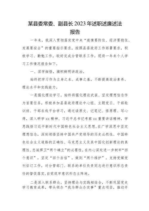 某县委常委、副县长2023年述职述廉述法报告.docx