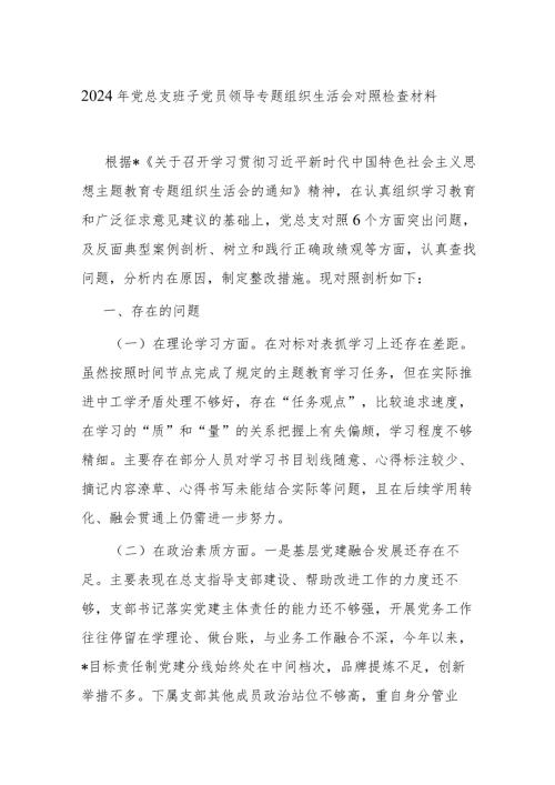 2024年党总支班子党员领导专题组织生活会对照检查材料.docx