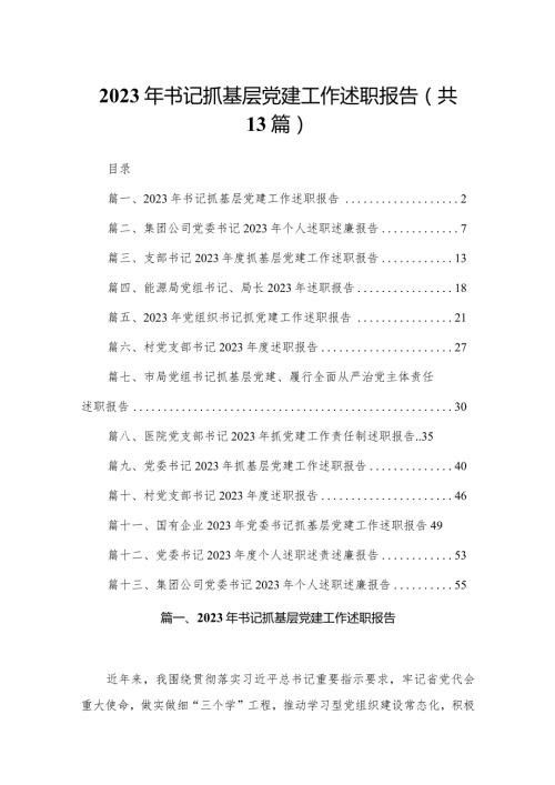 2023年书记抓基层党建工作述职报告（共13篇）(1).docx