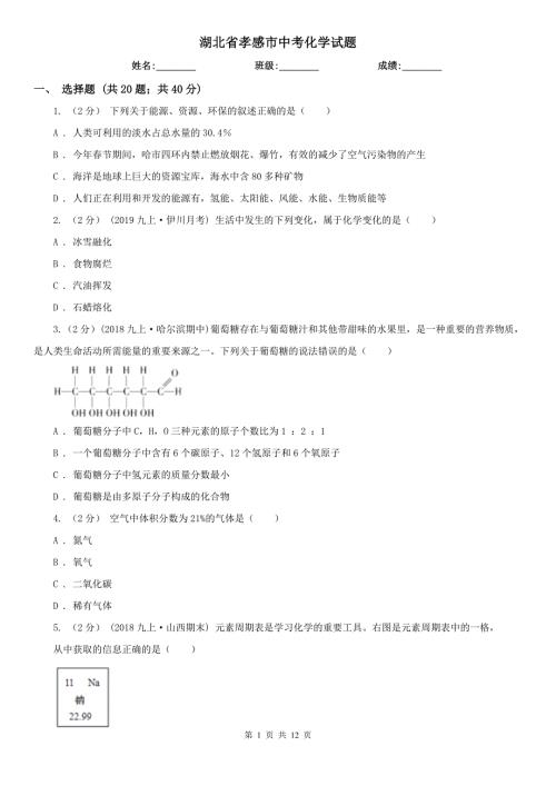 湖北省孝感市中考化学试题.doc