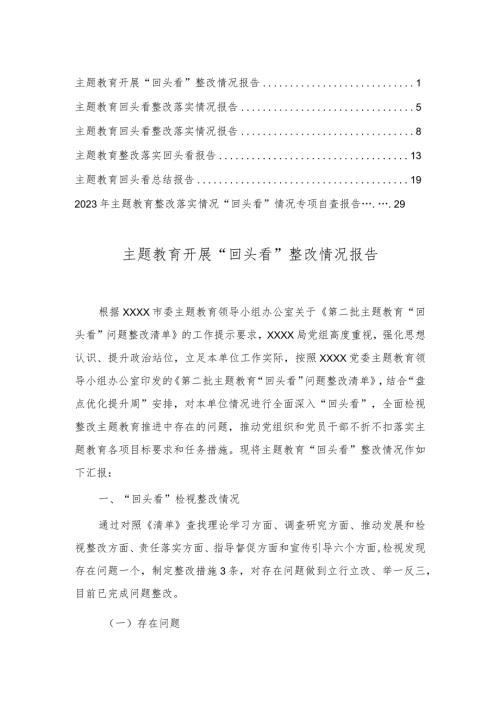 2024年主题教育整改落实情况“回头看”情况专项自查报告(6篇）.docx