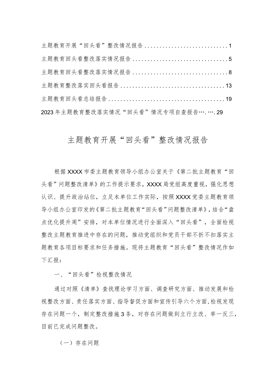 2024年主题教育整改落实情况“回头看”情况专项自查报告(6篇）.docx_第1页