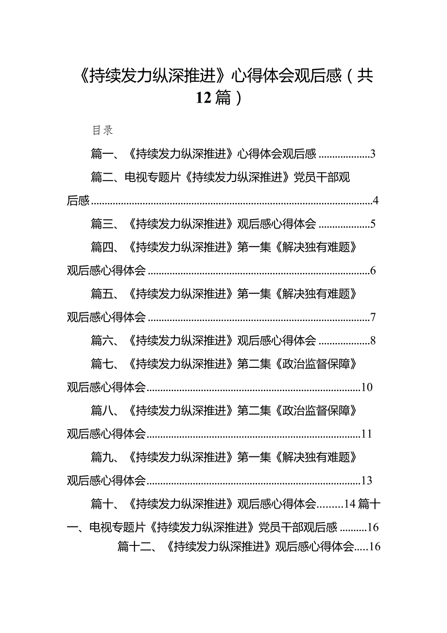 《持续发力纵深推进》心得体会观后感最新精选版【12篇】(1).docx_第1页