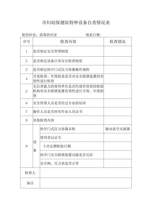 妇幼保健院特种设备自查情况表.docx