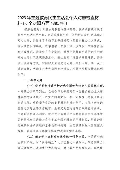 2023年主题教育民主生活会个人对照检查材料（践行宗旨等6个方面） (5).docx