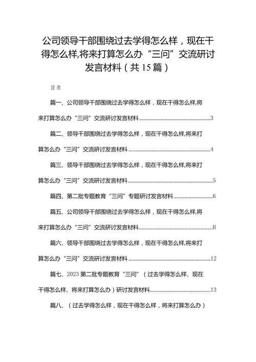公司领导干部围绕过去学得怎么样现在干得怎么样,将来打算怎么办“三问”交流研讨发言材料15篇供参考(1).docx