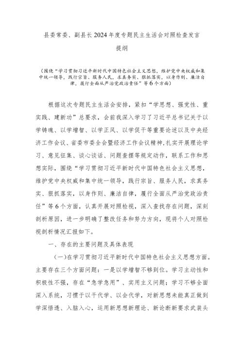 县委常委、副县长2024专题民主生活会对照检查发言提纲.docx